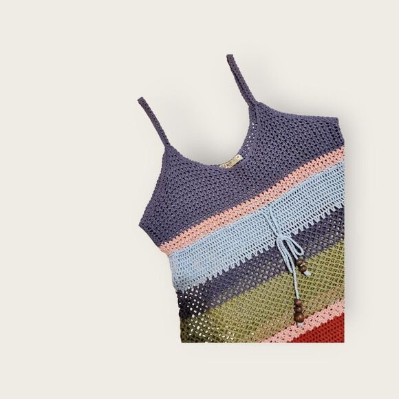 Vintage Y2k early 2000s Old Navy striped knit sheer tie front boho tank top - Picture 3 of 4